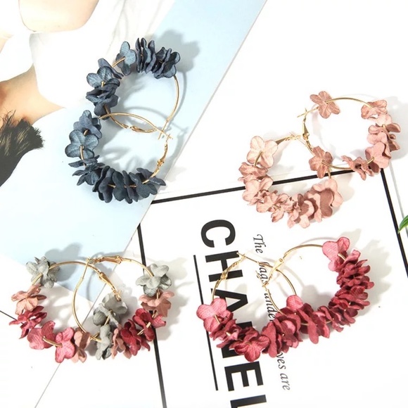 'In Bloom' Floral Flower Petal Large Hoop Earrings - Picture 7 of 8